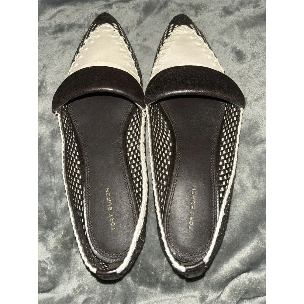 Tory Burch‎ SIZE 10 M Coco/ New Cream Envelope Bicolor Raffia Woven Loafers